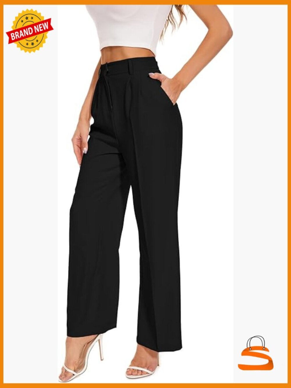 High Elastic Back Waist Wide Leg Work Trousers Long Straight Suit Pants